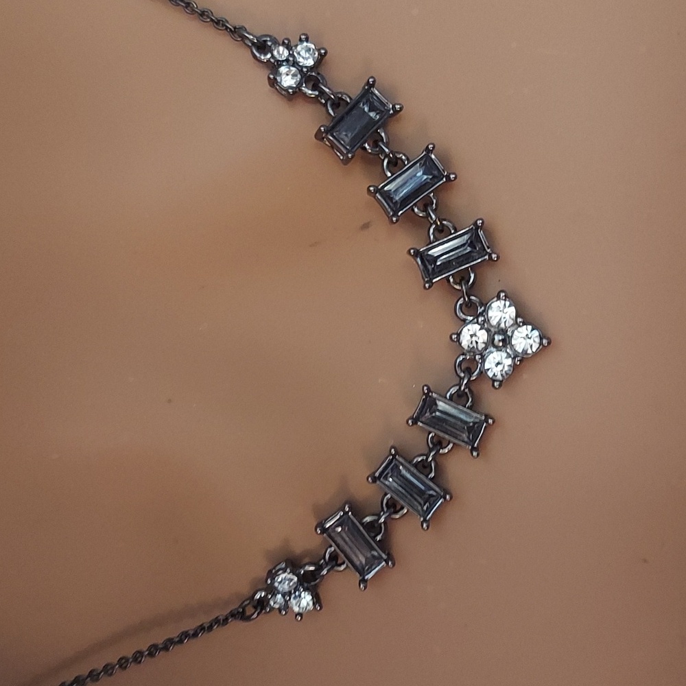 Avon SAQ Black Emerald Cut  Rhinestone Statement Necklace